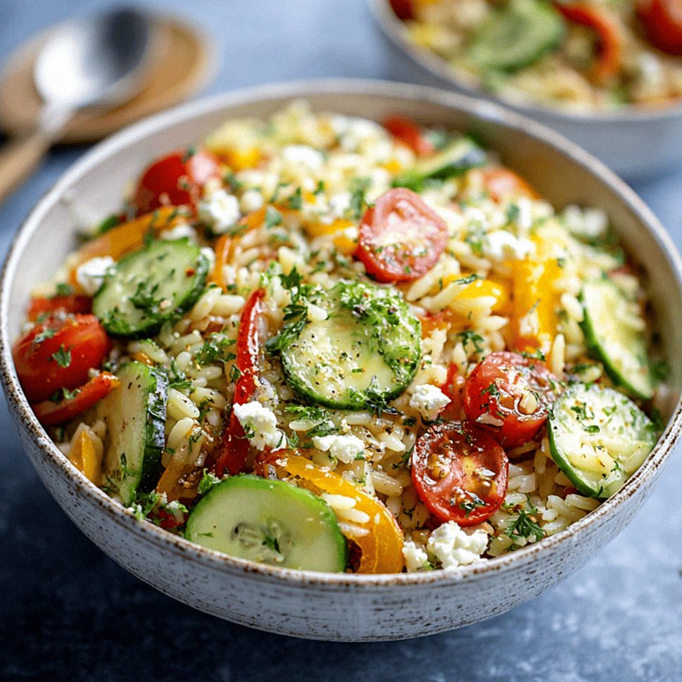 Frischer Kritharaki-Salat mit Feta und knackigem Gemüse – Schritt 1