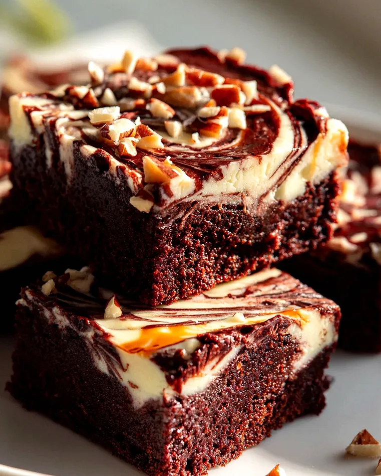 Frischkäse Brownies mit Karamell oder Nuss Topping – Lecker!