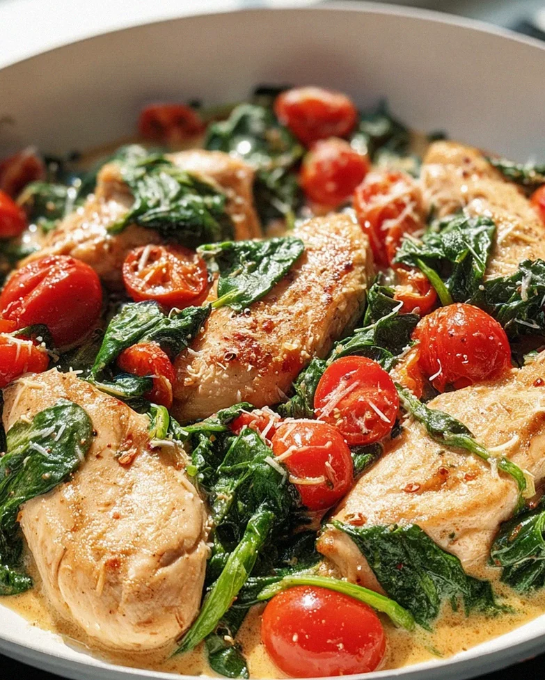 Keto Hähnchen Spinat Tomaten Pfanne: Cremiger Genuss mit Spinat & Tomaten