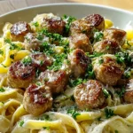 Knoblauchbutter-Wurstbisse mit cremiger Parmesan-Pasta