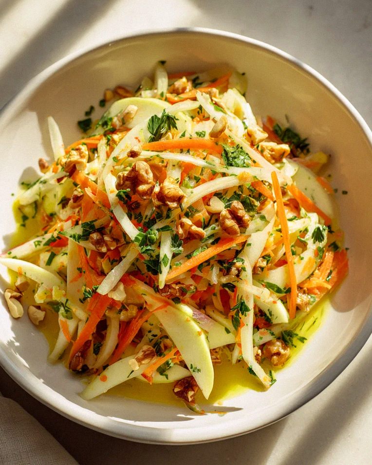 Kohlrabi Karotten Apfel Salat mit Nüssen & frischen Kräutern – Schritt 2