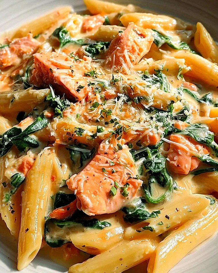 Penne in Lachs-Sahne-Sauce mit Spinat – Schritt 1
