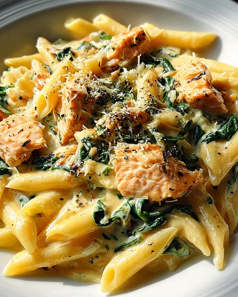 Penne in Lachs-Sahne-Sauce mit Spinat – Schritt 2