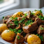 Zartes Slow Cooker Rindfleisch mit Knoblauchbutter & Kartoffeln