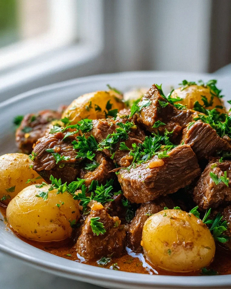 Zartes Slow Cooker Rindfleisch mit Knoblauchbutter & Kartoffeln